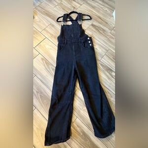 Black Barrel Leg Denim Overalls
